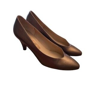 Amalfi Monica 5 Metallic Bronze Italian Leather Pumps 2" Heels Vintage 90s